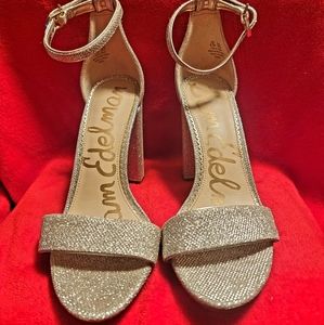 Sam Edelman 4" block heel metallic sandals